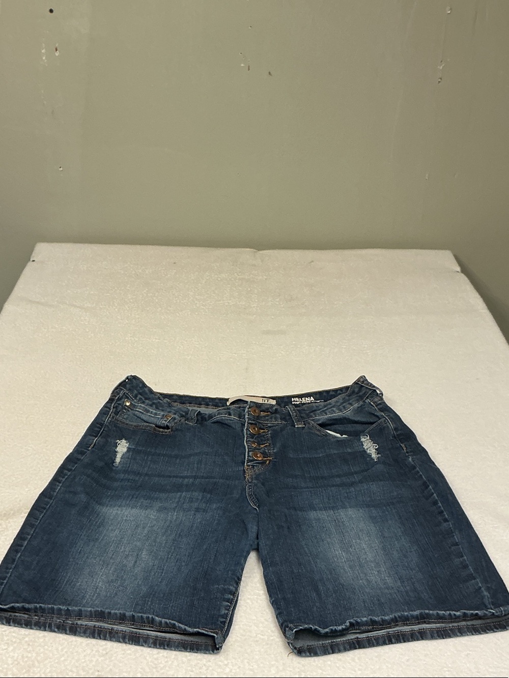 Helena Dark Blue Distressed Boyfriend Jeans Bermuda Shorts Buttonfly,Sz 16. 3376